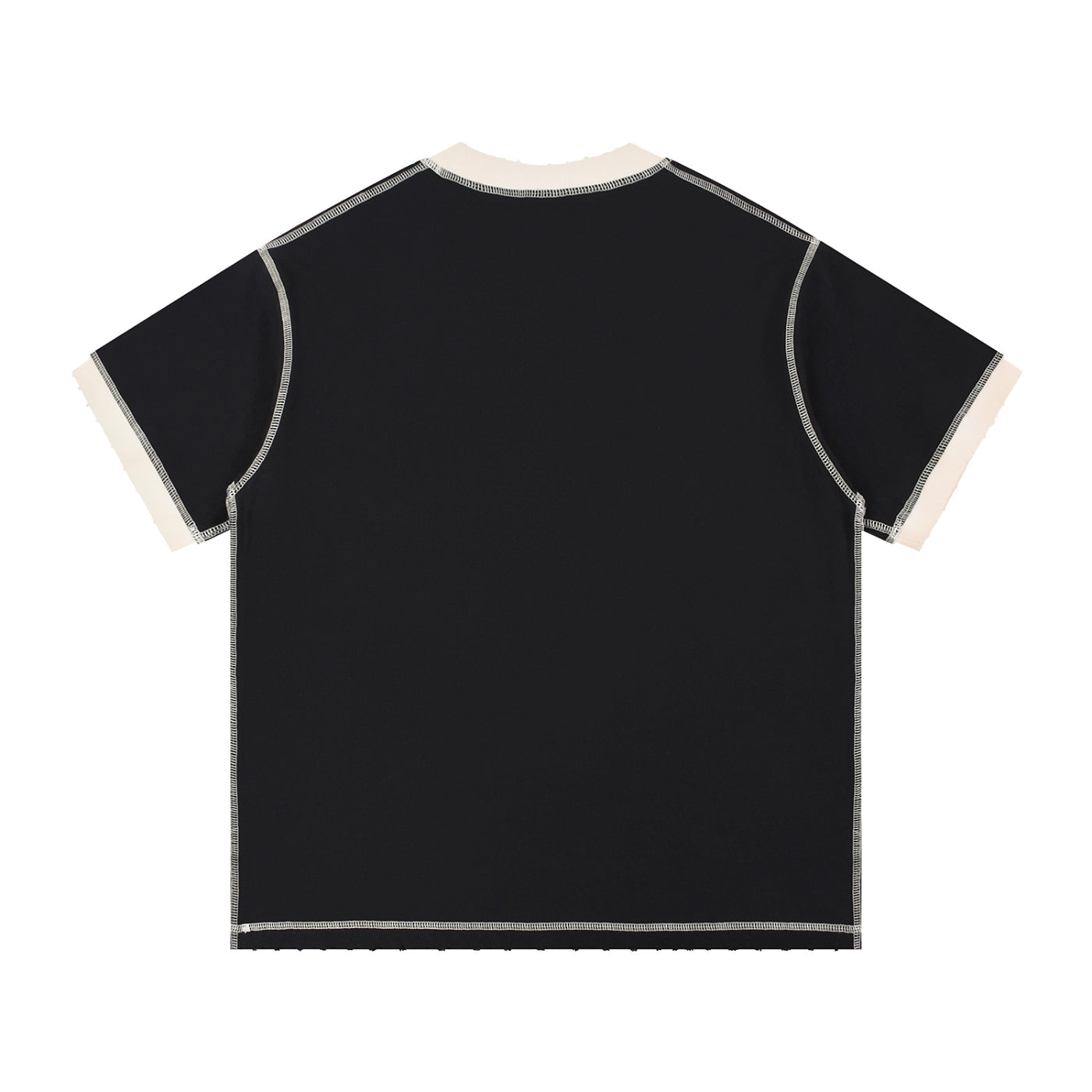 Black & Apricot Contrast-Stitched Cotton Tee – Back View | TheTwoZero