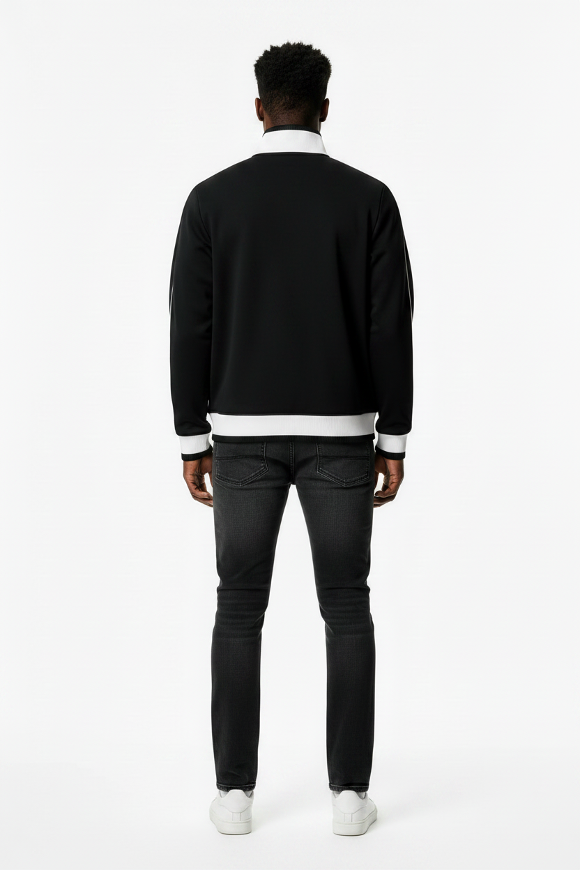 Black Color Block Raglan Zip Track Jacket – Back View | TheTwoZero