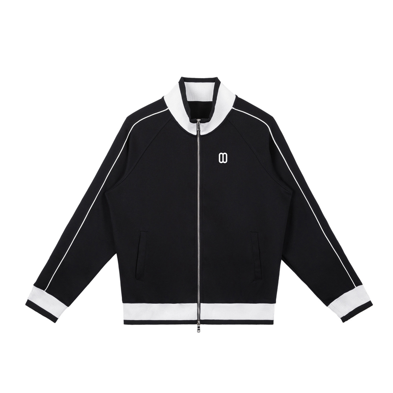 Black Color Block Raglan Zip Track Jacket – Front View | TheTwoZero