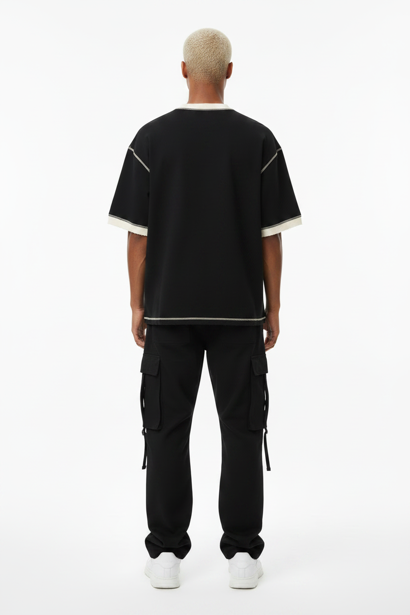 Black Contrast Stitch Tee – Back-TheTwoZero