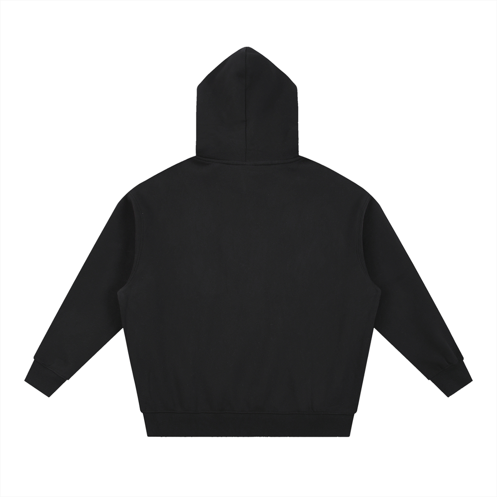 Black Essential Oversized Boxy Fleece Hoodie – Back View | TheTwoZero