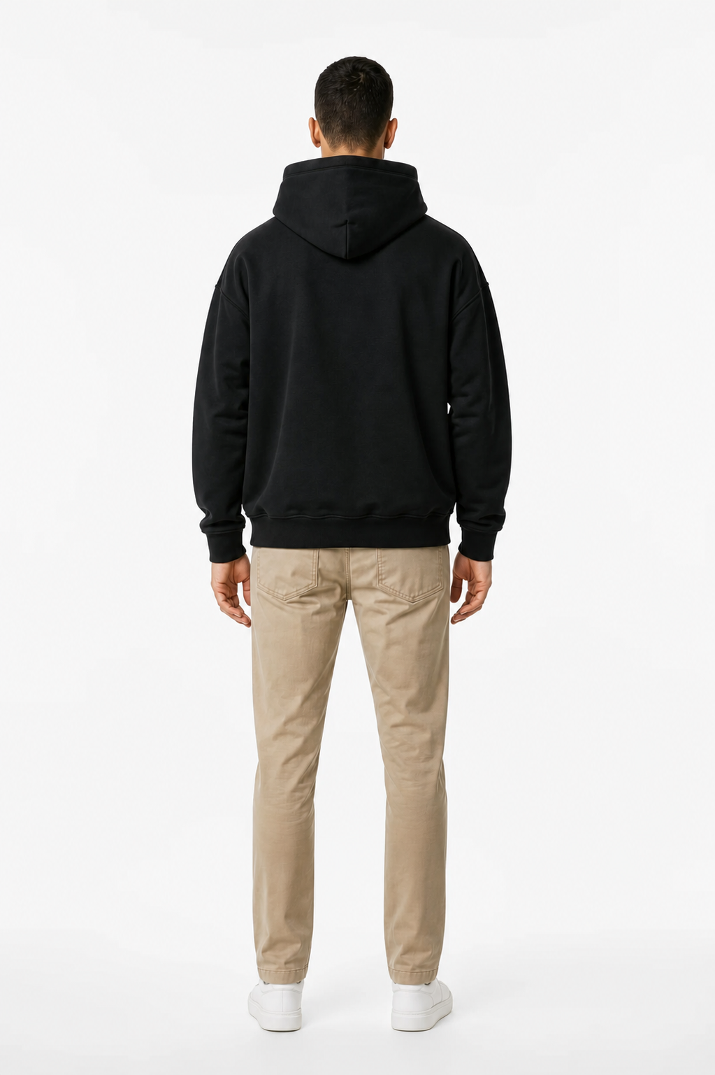Black Essential Oversized Boxy Fleece Hoodie – Back on Model | TheTwoZero