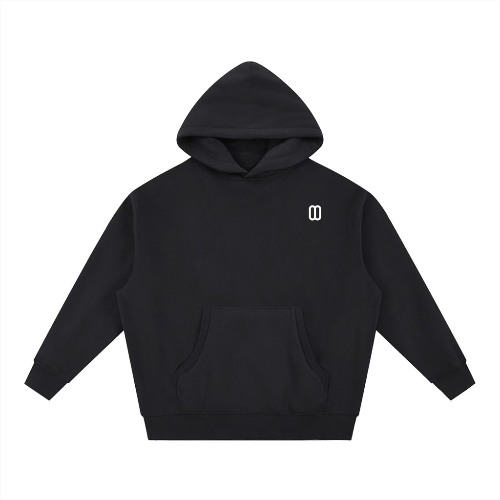 Black Essential Oversized Boxy Fleece Hoodie – Front View | TheTwoZero