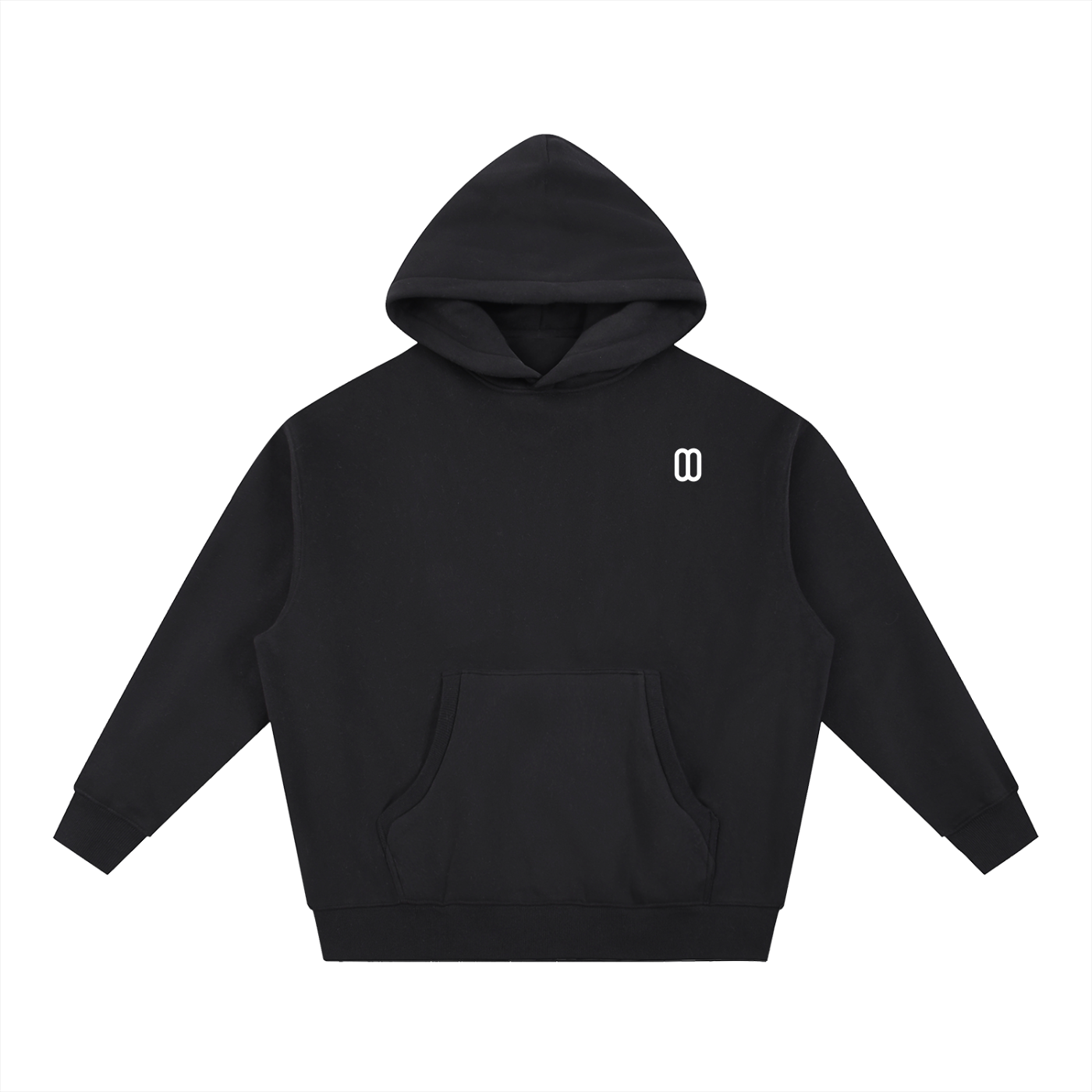 Black Essential Oversized Boxy Fleece Hoodie – Front View | TheTwoZero
