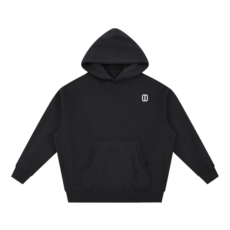 Black Essential Oversized Boxy Fleece Hoodie – Front View | TheTwoZero