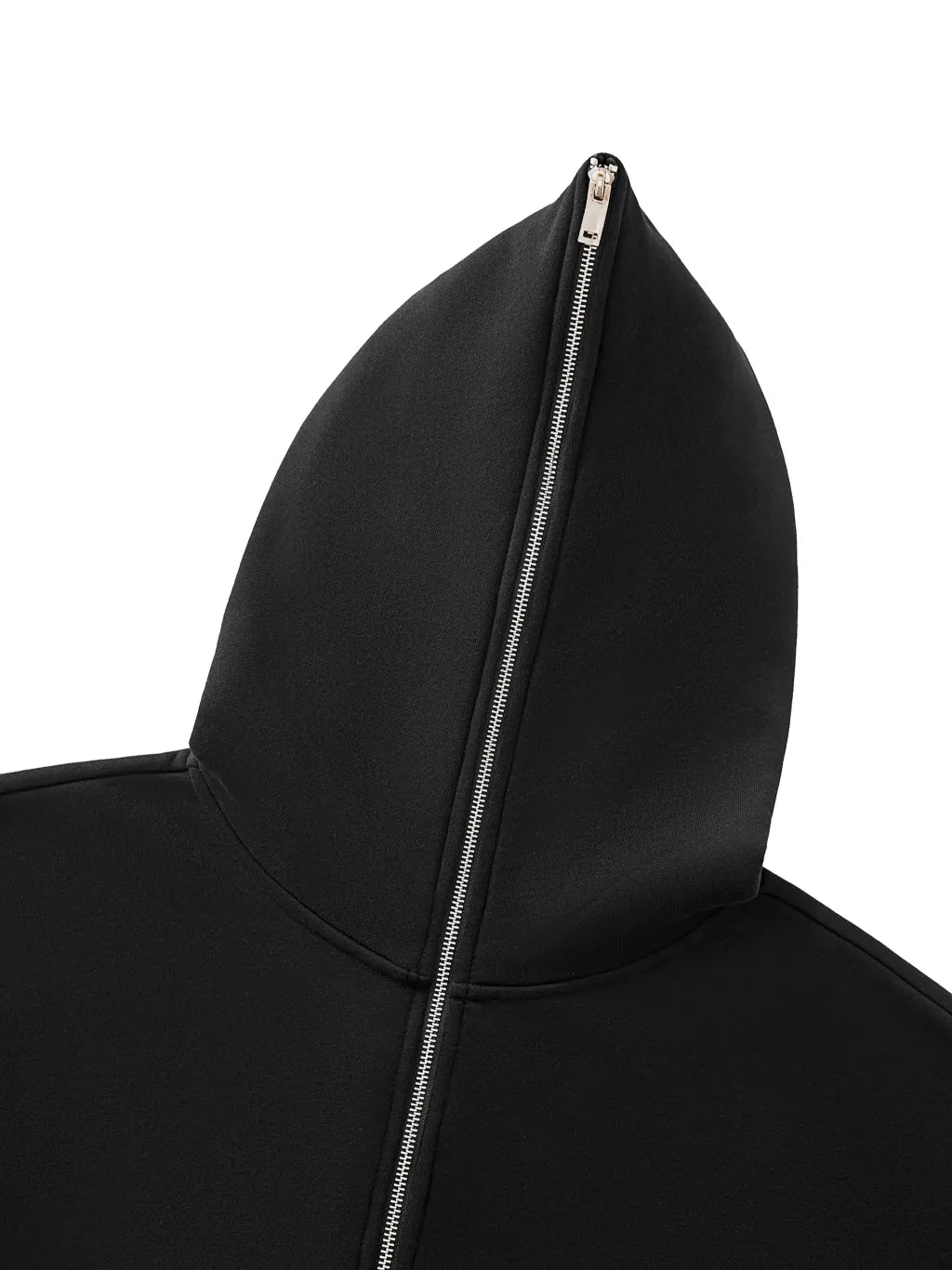 Black Fleeced Full-Zip Boxy Hoodie – Back View | TheTwoZero