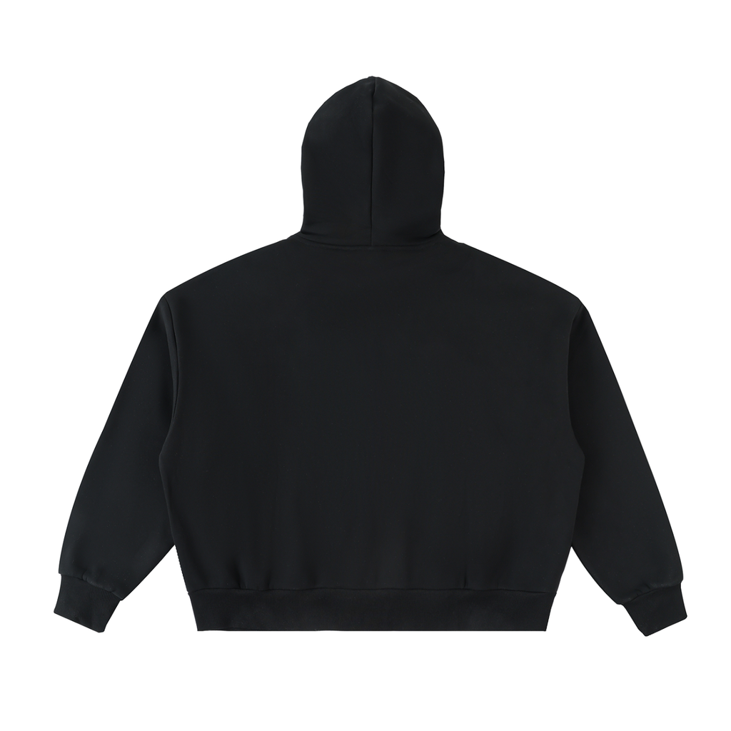 Black Fleeced Full-Zip Boxy Hoodie – Side View | TheTwoZero