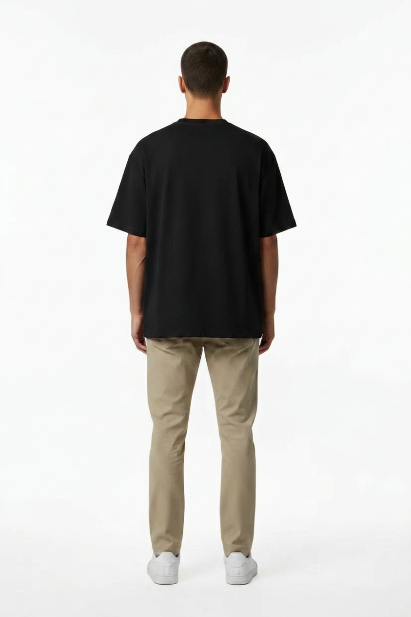 Black Heavyweight Drop Shoulder Tee – Back View | TheTwoZero