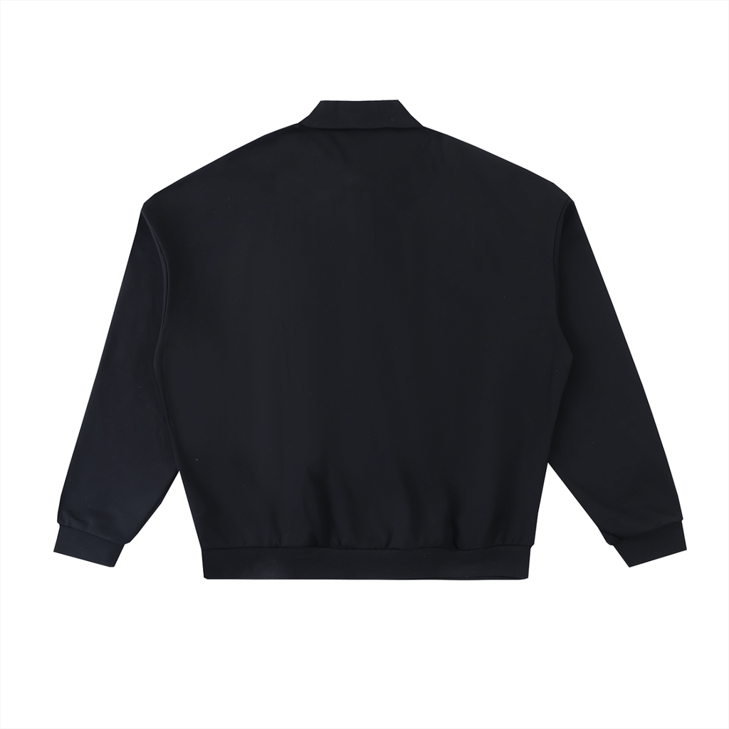 Black Heavyweight Fleece Polo Sweatshirt – Back View | TheTwoZero