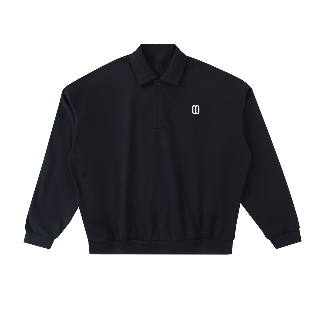 Black Heavyweight Fleece Polo Sweatshirt – Front View | TheTwoZero