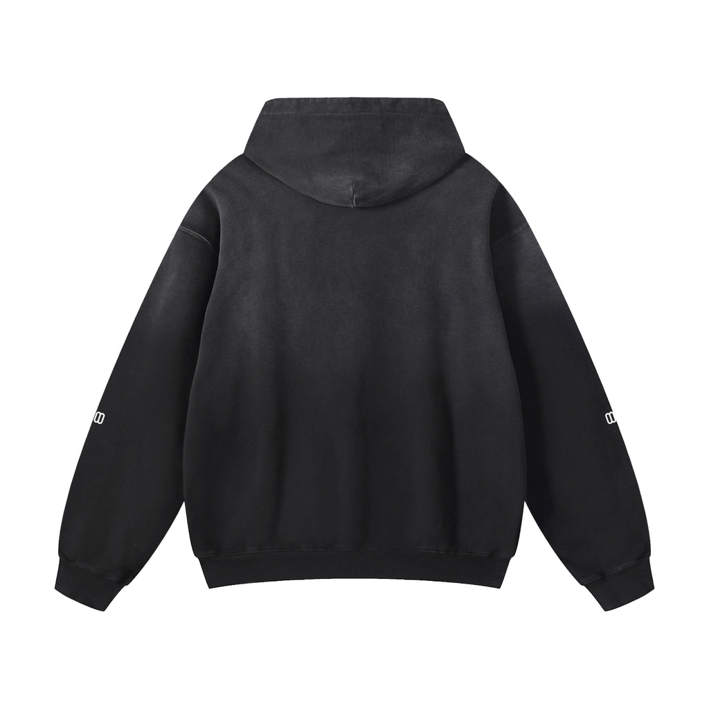 Black Heavyweight Sunfade Oversized Hoodie – Back View | TheTwoZero