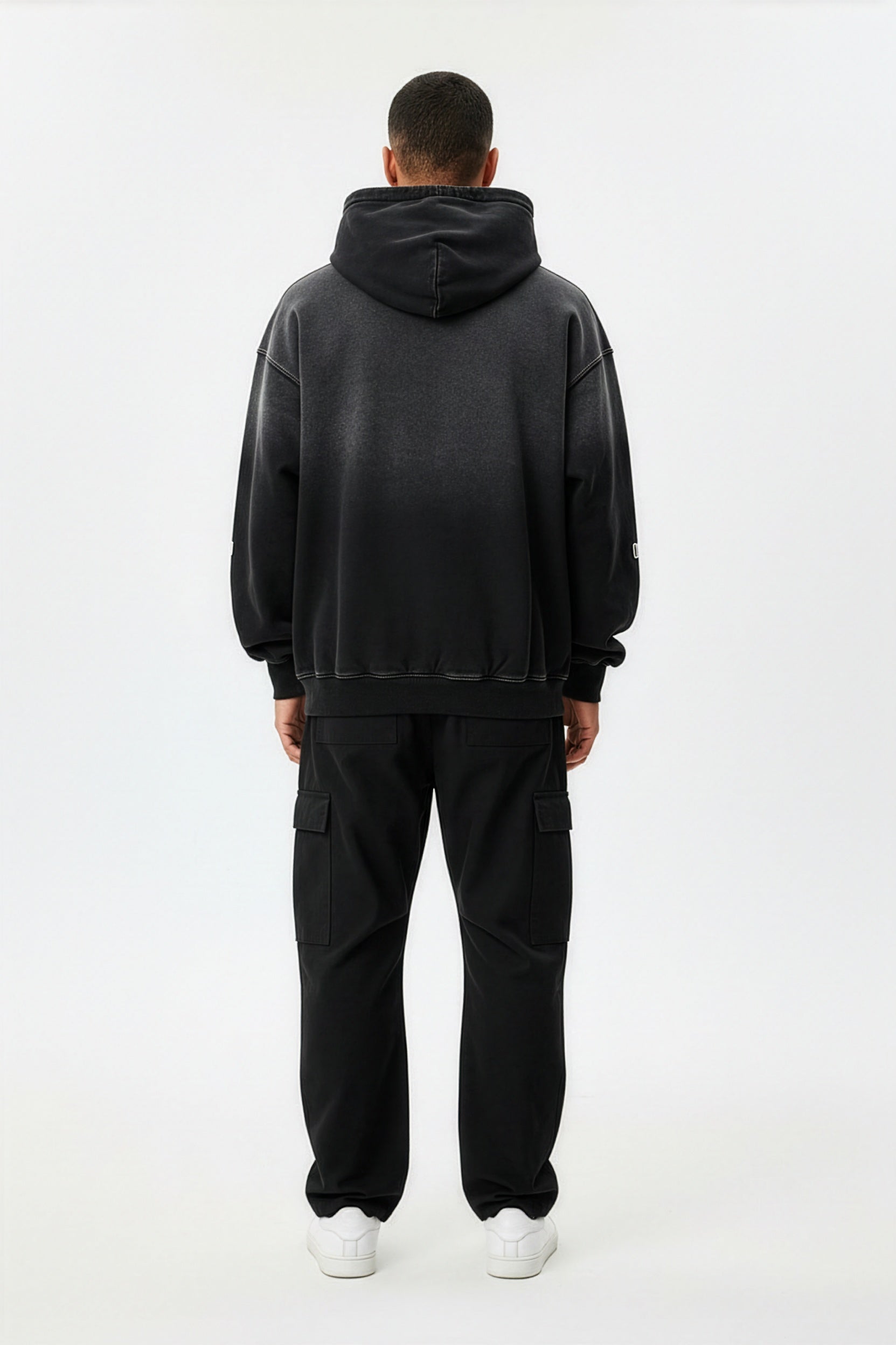 Black Heavyweight Sunfade Oversized Hoodie – Back on Model | TheTwoZero