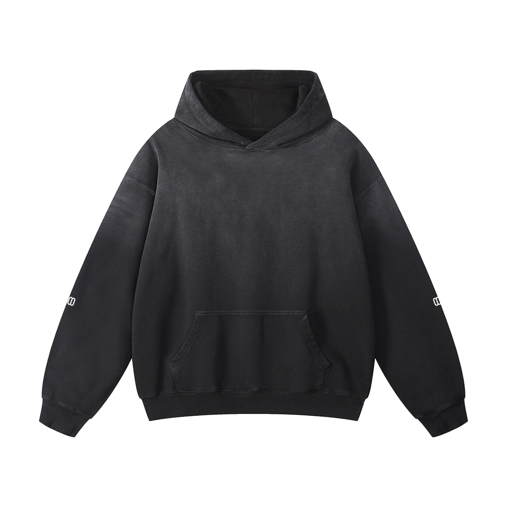 Black Heavyweight Sunfade Oversized Hoodie – Front View | TheTwoZero