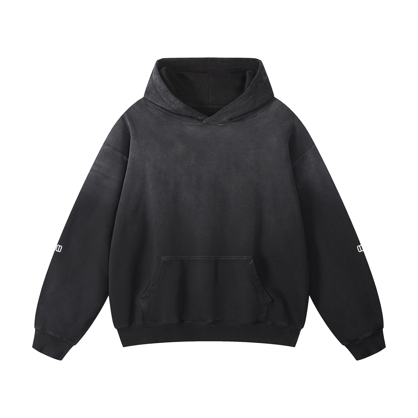 Black Heavyweight Sunfade Oversized Hoodie – Front View | TheTwoZero