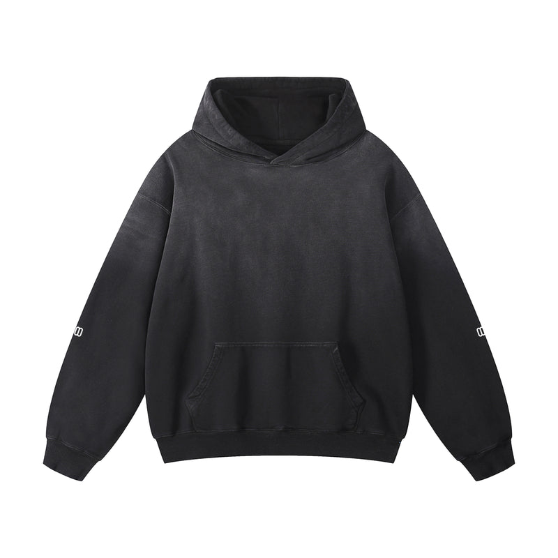 Black Heavyweight Sunfade Oversized Hoodie – Front View | TheTwoZero