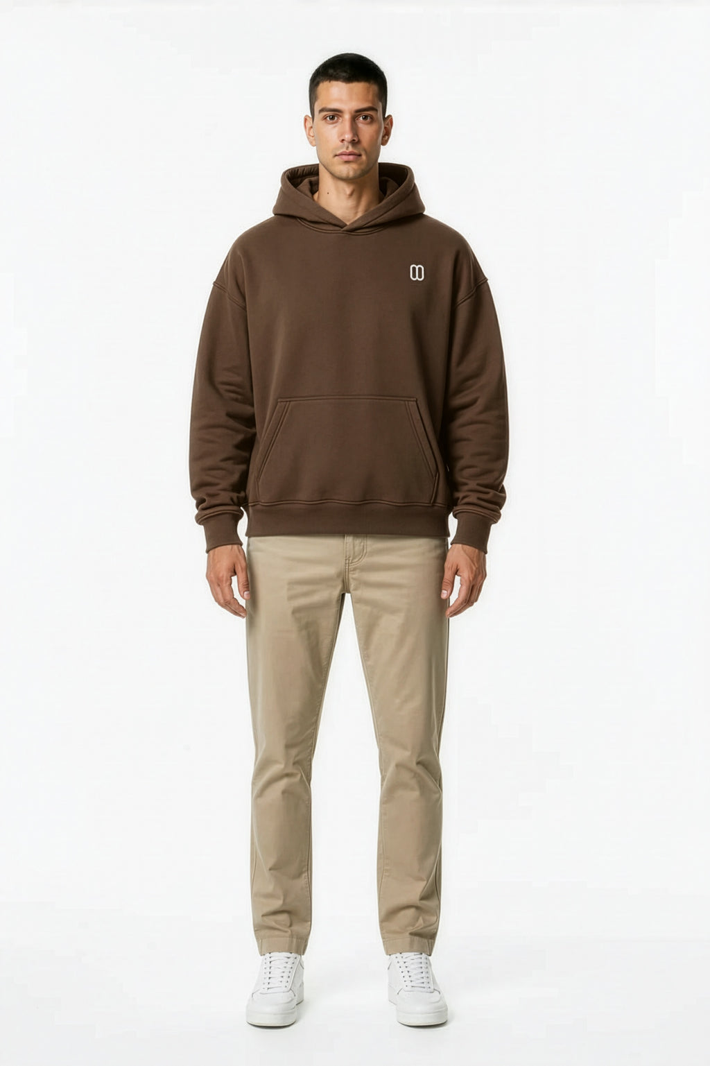 Brown Oversize Fleece Hoodie – Front on Model | TheTwoZero