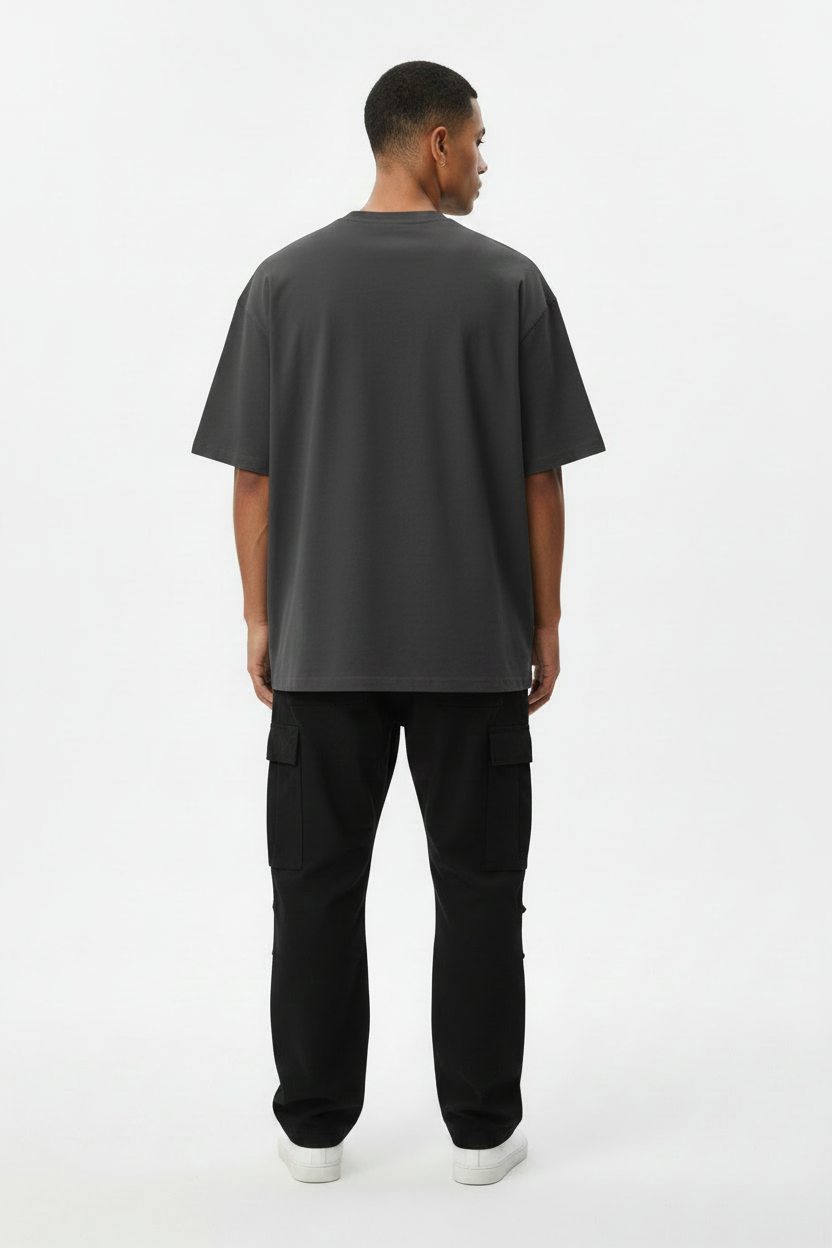 Dark Gray Cotton Tee – Model Back - TheTwoZero