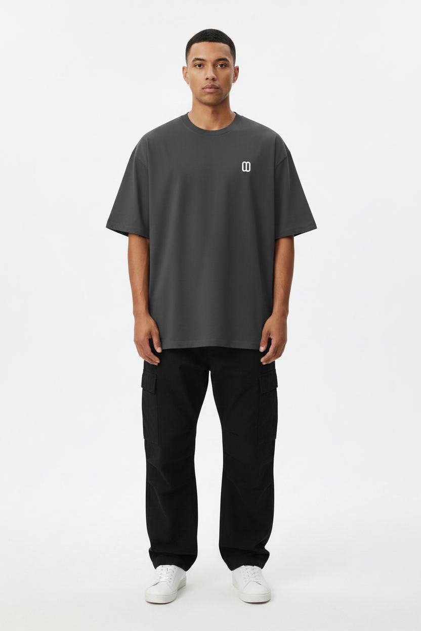 Dark Gray Cotton Tee – Model Front - TheTwoZero