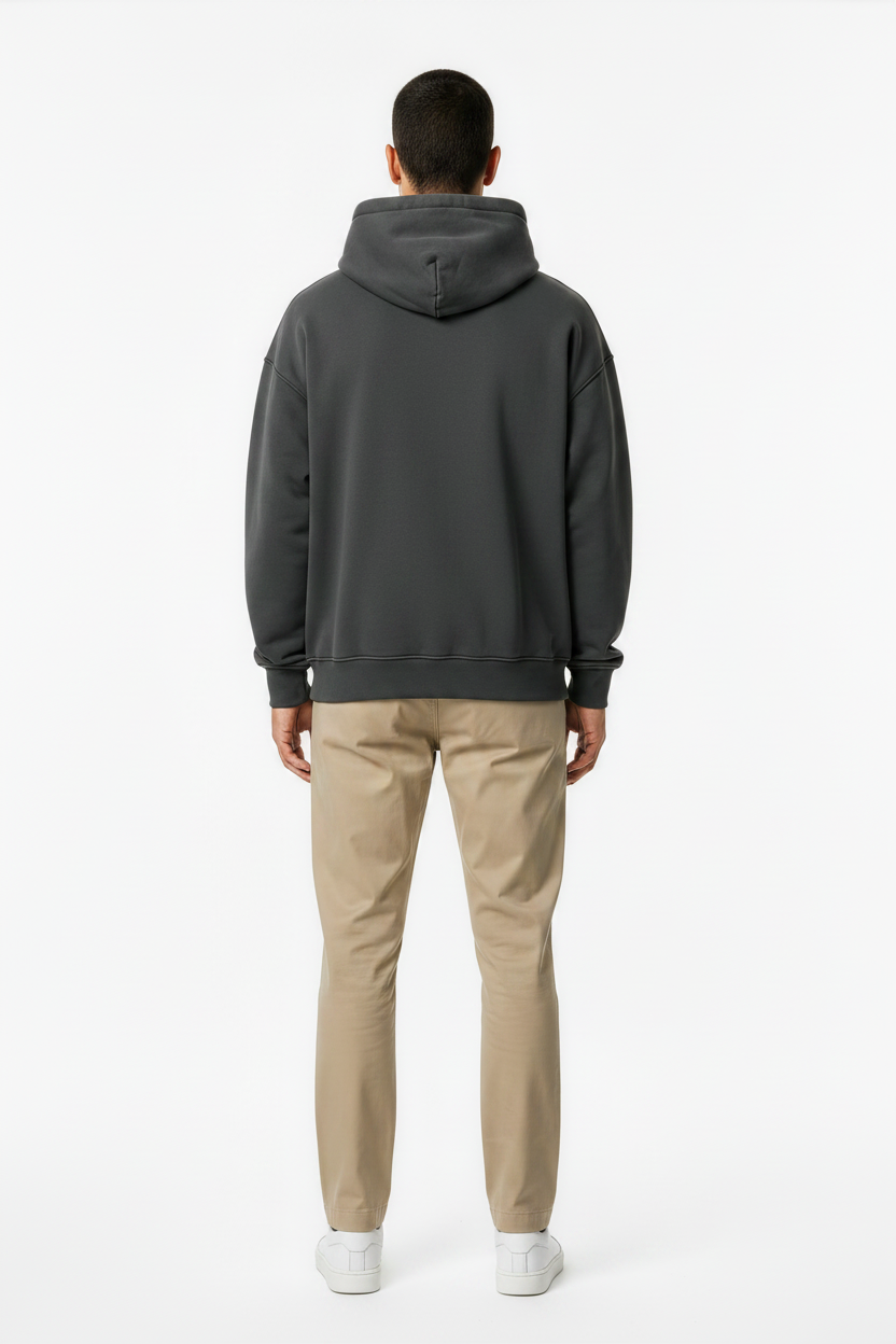 Dark Gray Essential Oversized Boxy Fleece Hoodie – Back on Model | TheTwoZero