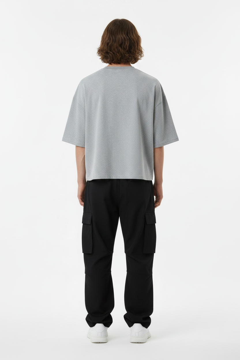 Flower Gray Sorona Boxy Tee – Back View on Model - TheTwoZero