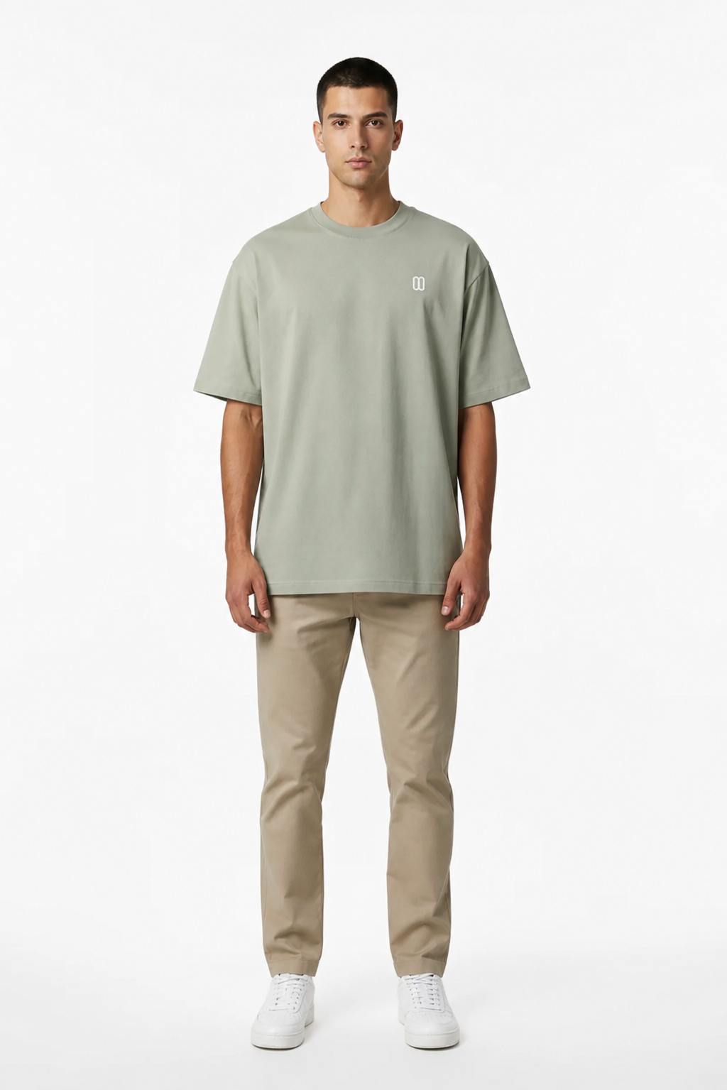 Gray Green Heavyweight Drop Shoulder Tee – Front View | TheTwoZero
