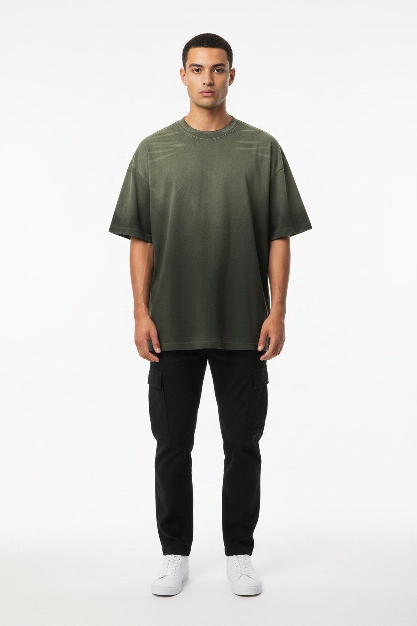 Green Tiger Striped Washed Tee - Front - TheTwoZero
