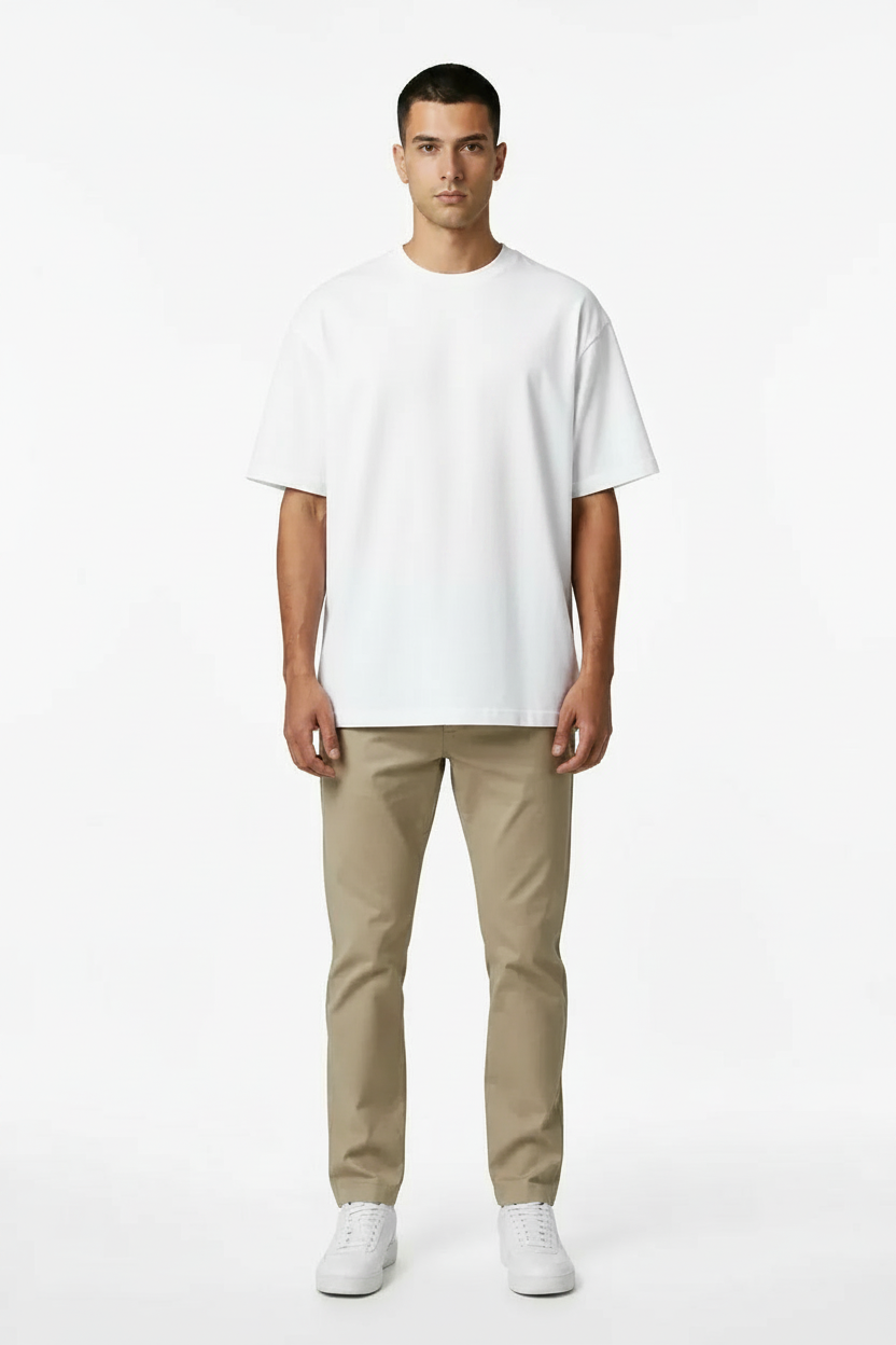 Lucent White Heavyweight Drop Shoulder Tee – Front View | TheTwoZero