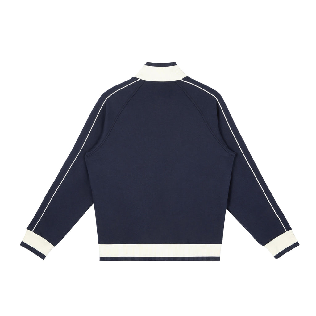 Navy Blue Color Block Raglan Zip Track Jacket – Back View | TheTwoZero