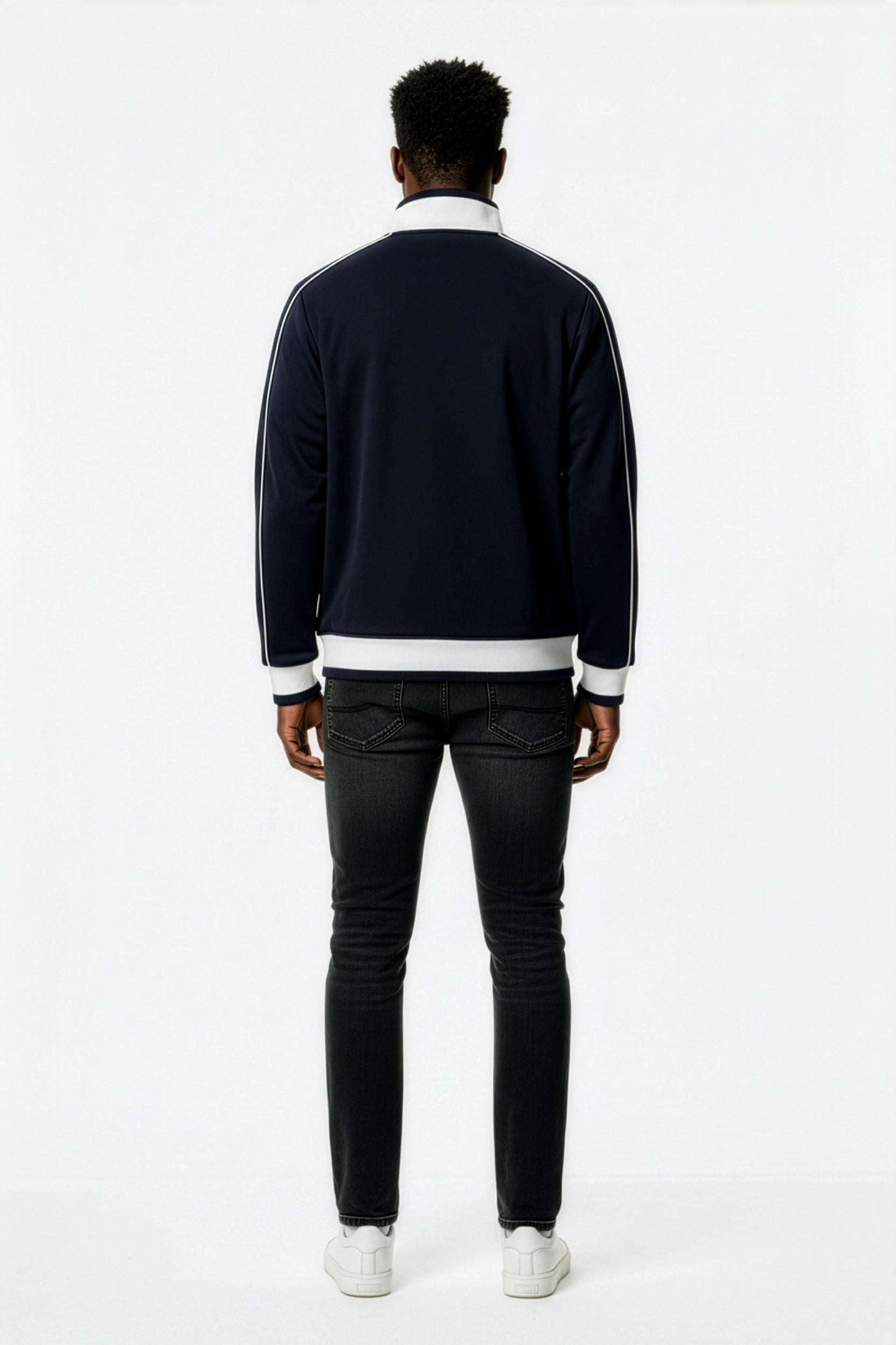 Navy Blue Color Block Raglan Zip Track Jacket – Back on Model | TheTwoZero