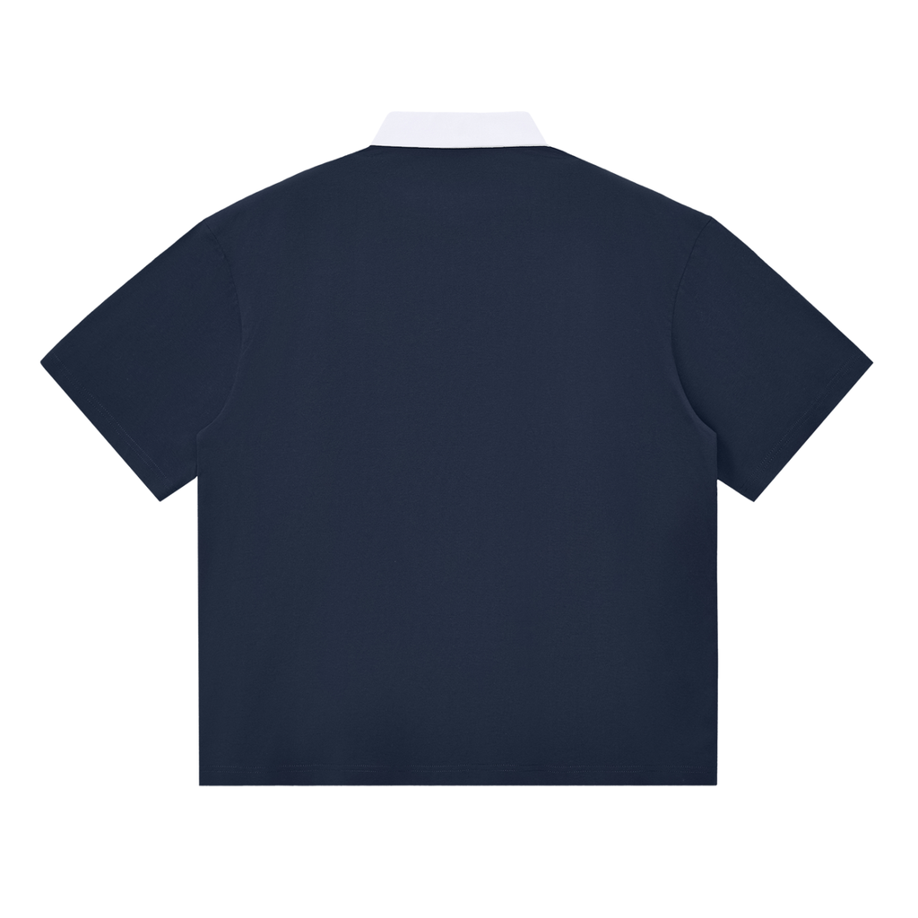 Navy Blue Essential Contrast Polo Tee – Back View | TheTwoZero