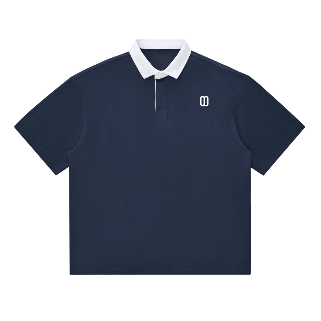 Navy Blue Essential Contrast Polo Tee – Front View | TheTwoZero