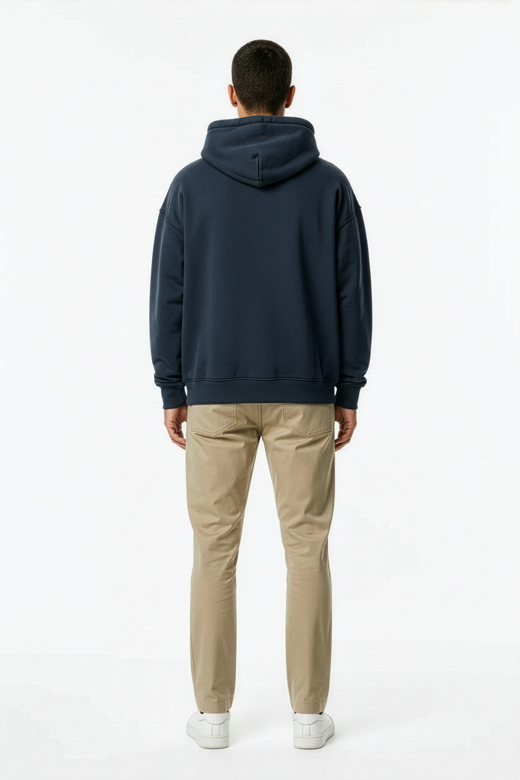 Navy Blue Essential Oversized Boxy Fleece Hoodie – Back on Model | TheTwoZero