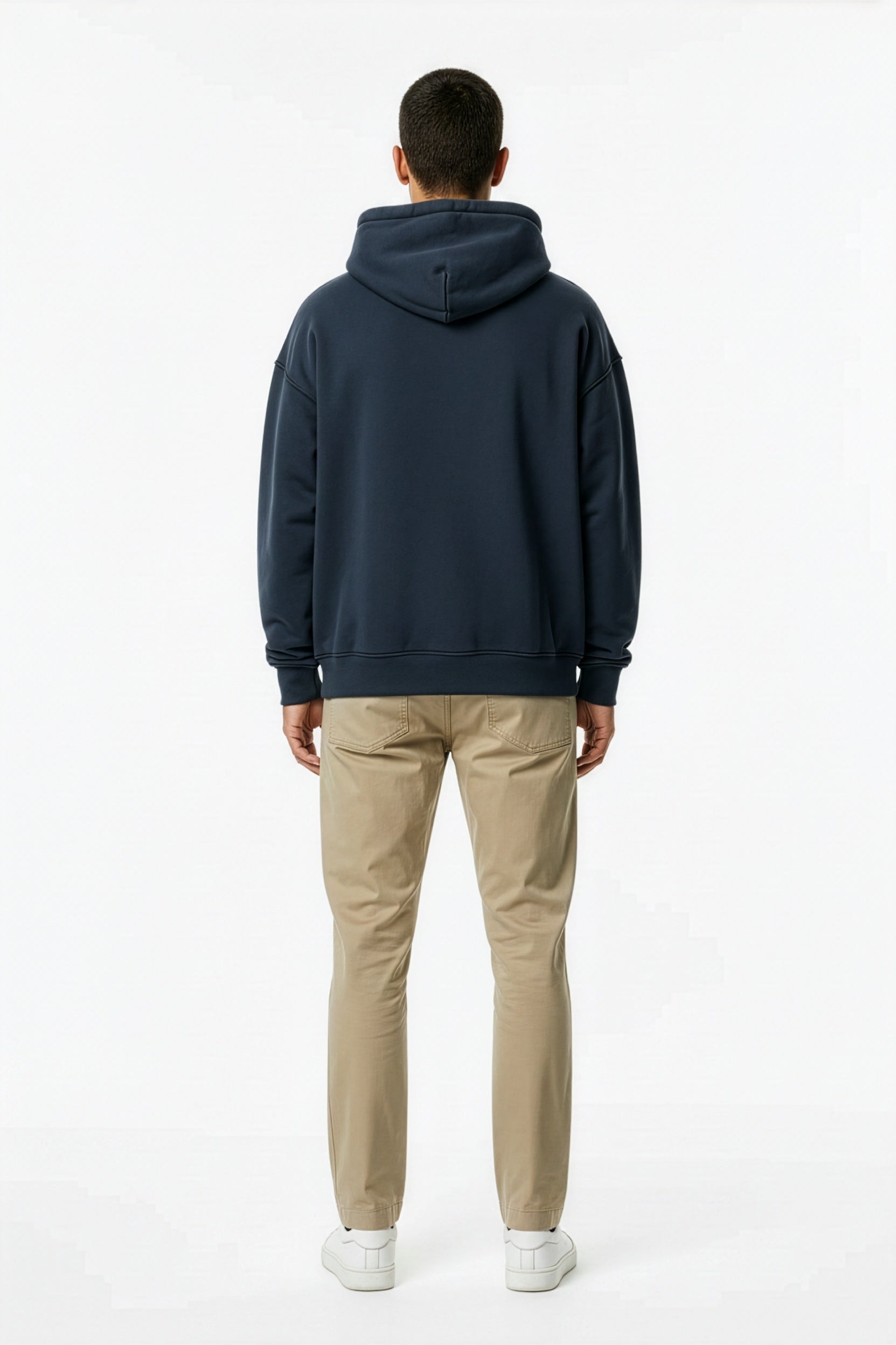 Navy Blue Essential Oversized Boxy Fleece Hoodie – Back on Model | TheTwoZero