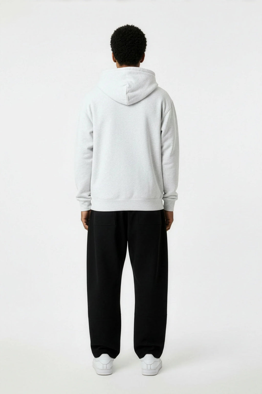 Oat Gray Essential Heavyweight Pocket Hoodie – Back View | TheTwoZero
