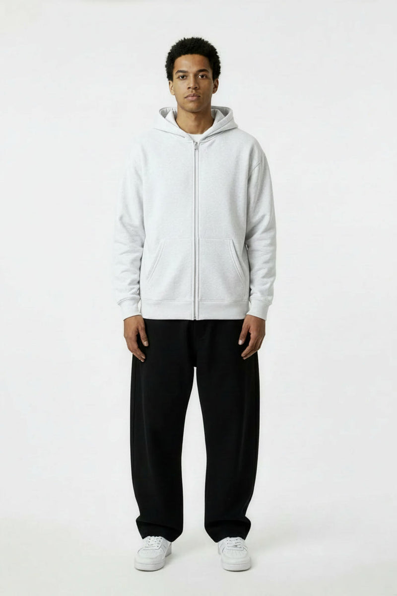 Oat Gray Essential Heavyweight Pocket Hoodie – Front View | TheTwoZero