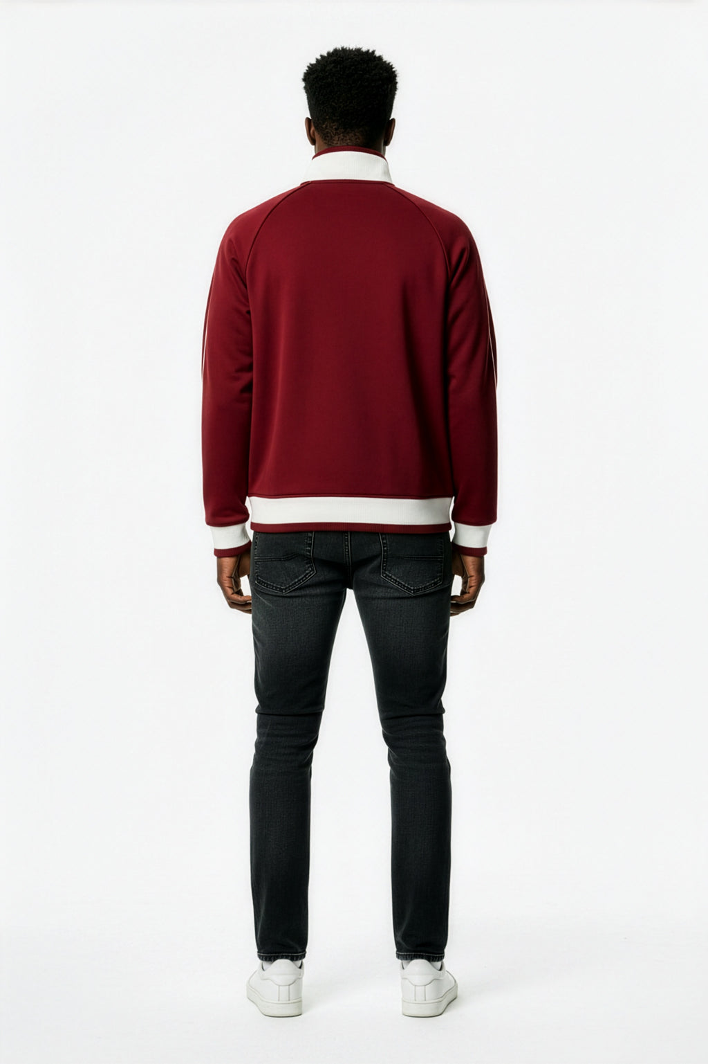Red Color Block Raglan Zip Track Jacket – Back on Model | TheTwoZero