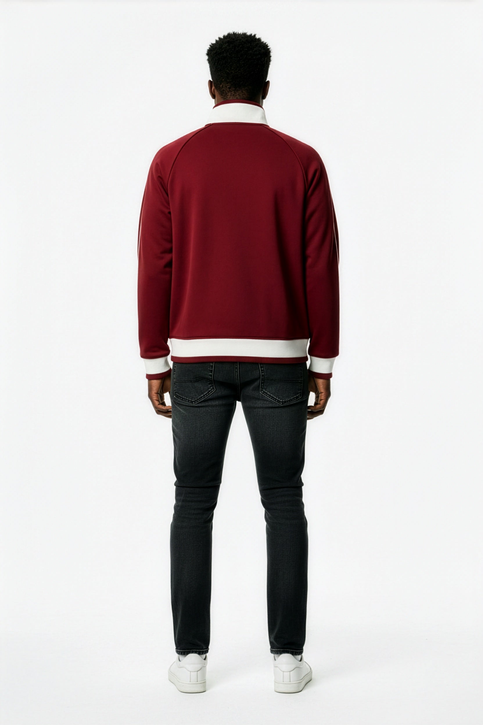 Red Color Block Raglan Zip Track Jacket – Back on Model | TheTwoZero