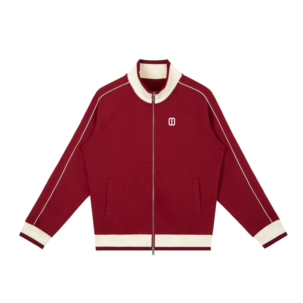 Red Color Block Raglan Zip Track Jacket – Front View | TheTwoZero