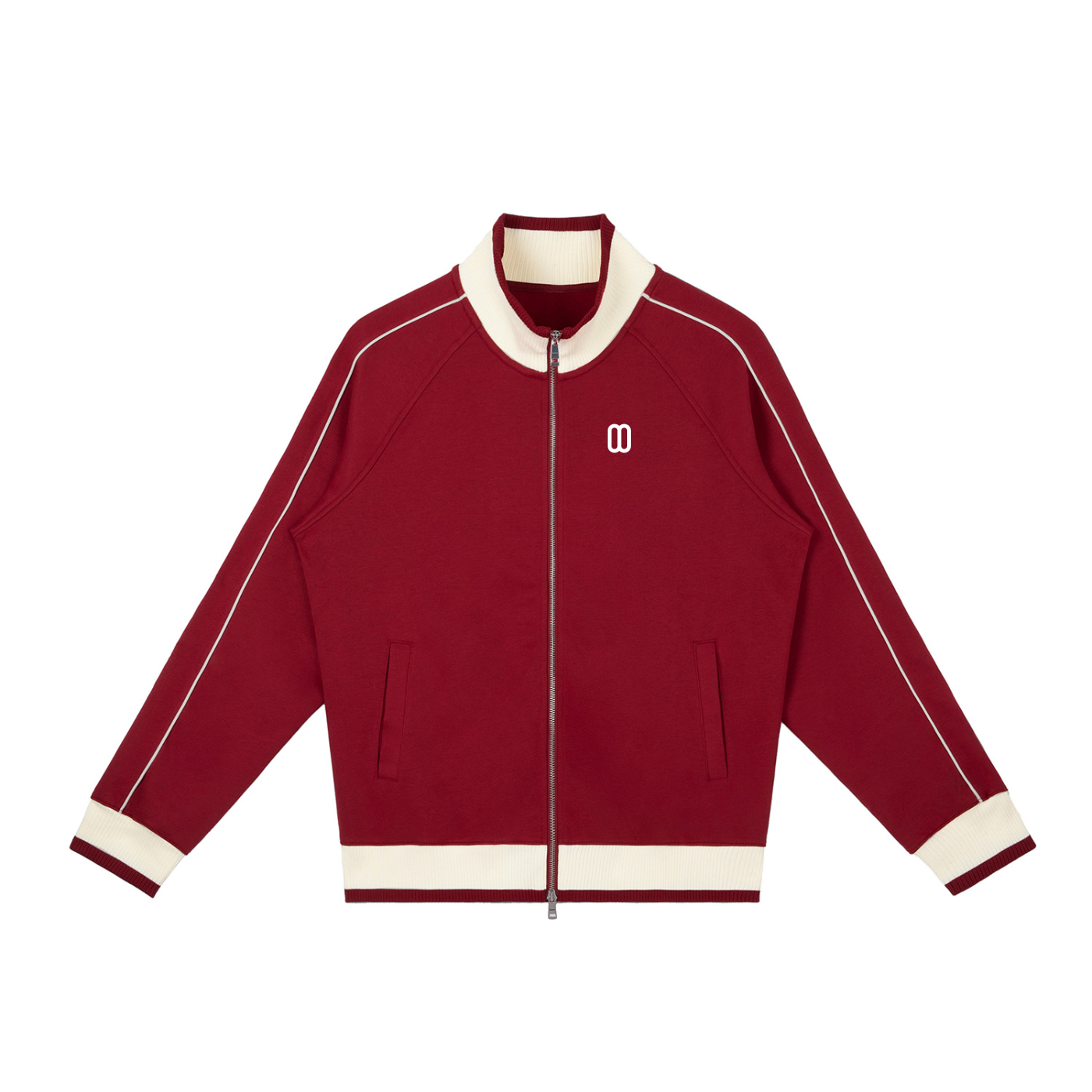 Red Color Block Raglan Zip Track Jacket – Front View | TheTwoZero