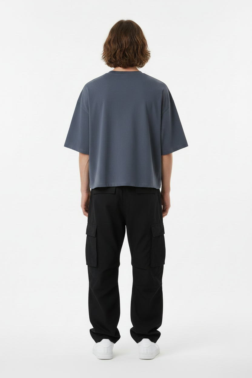 Slate Blue Boxy Tee – Back on Model-TheTwoZero