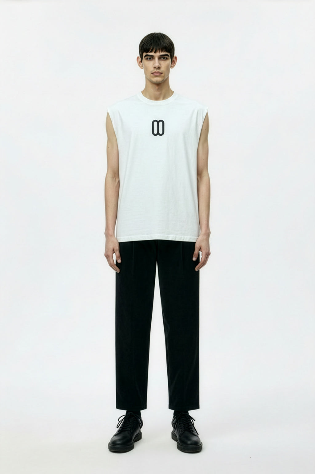 White Sorona Quick-Dry Cooling Tank Top – Front on Model | TheTwoZero