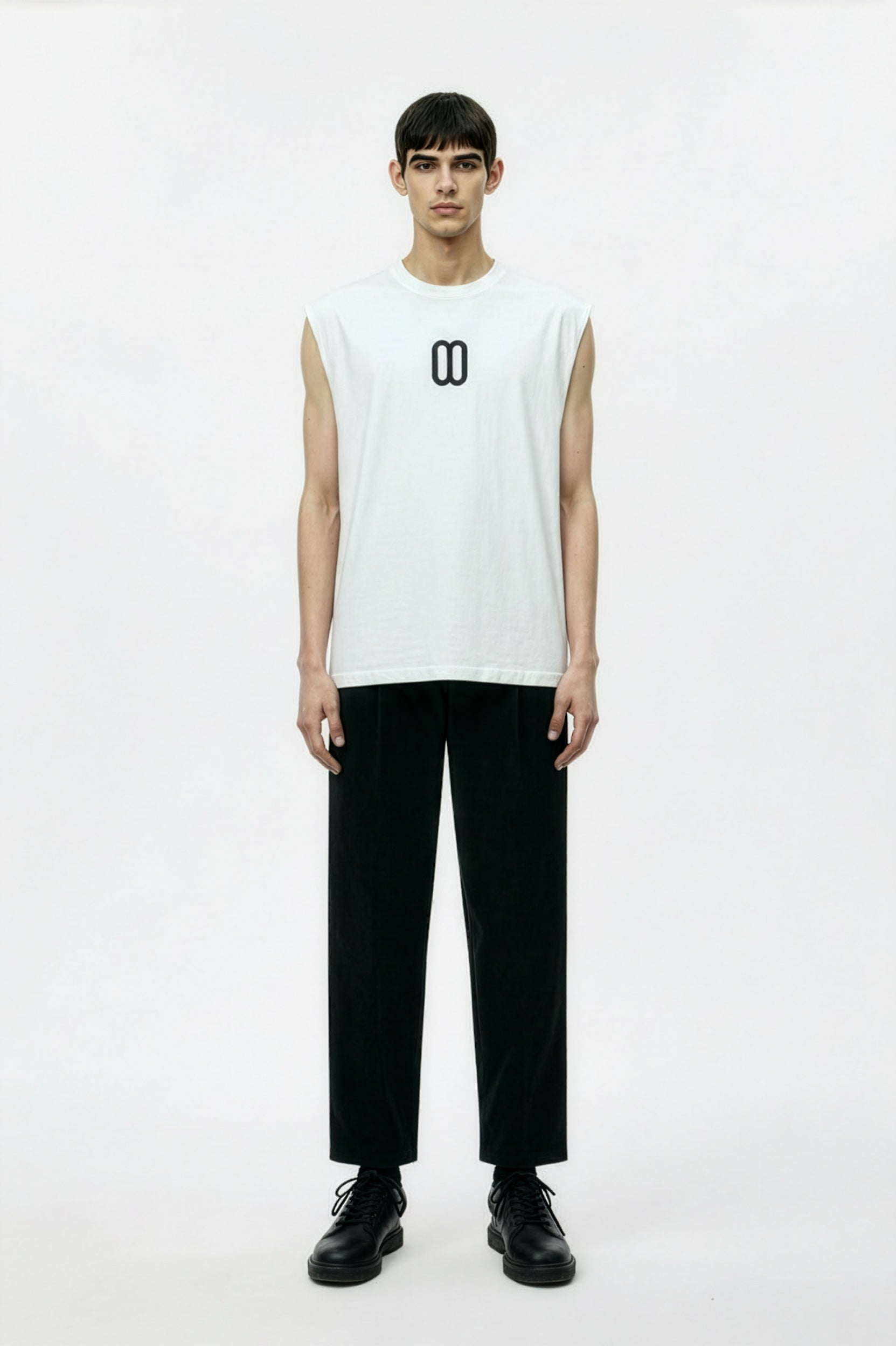 White Sorona Quick-Dry Cooling Tank Top – Front on Model | TheTwoZero